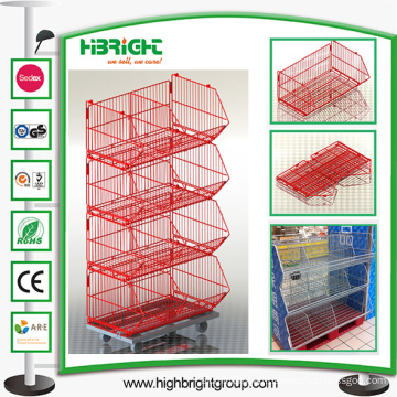 Retail Powder Coating Rolling Wire Stacking Basket Rack